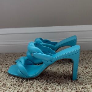 Chic Blue leather Women's Heeled Sandals
